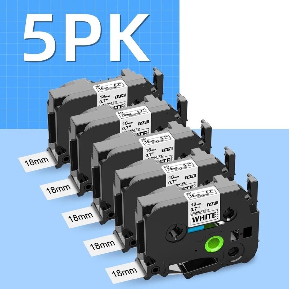 5PK TZe-241 TZ-241 3/4" Black on White Tape 18mm Fits For Brother P-Touch Label